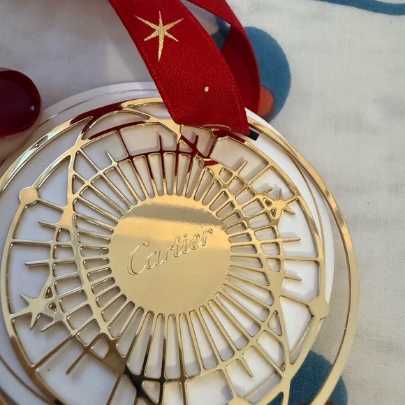 Cartier Other - Cartier Gold Ornament/ Gift Tag with Red Ribbon Accents